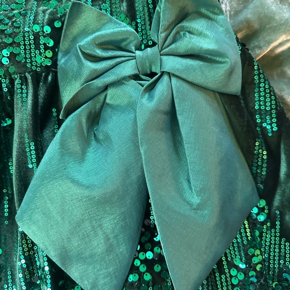 Rare Editions Girl Kids Gorgeous Green Sequin Dress with Bow 6x Small Holiday - Picture 3 of 8